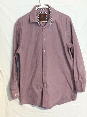 Men's Long-Sleeve Burgundy Micro-Check Dress Shirt Tattersall London